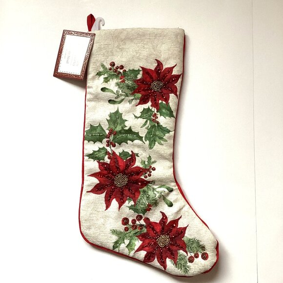 NWT Cherished Traditions Hanging Stocking Festive Home Decor Red Poinsettia - Picture 1 of 6